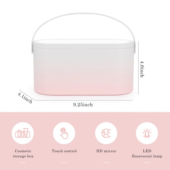 Travel Makeup Box with LED Light Mirror Plastic Cosmetic Case (Gradient Pink) - Picture 2 of 6